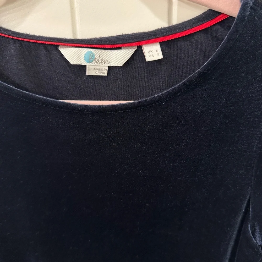 Boden Midnight Blue Velvet Long Sleeve 2 - Picture 2 of 3